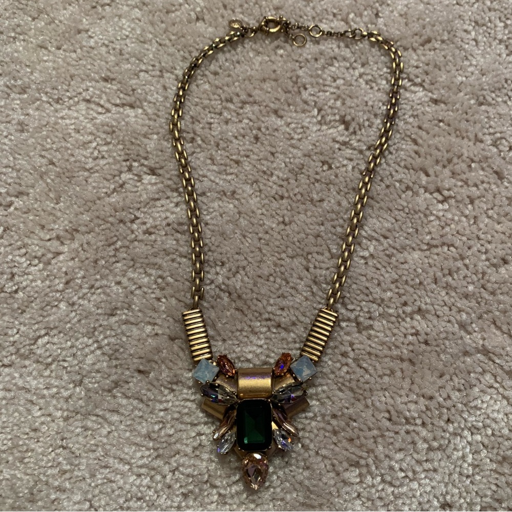 {J. Crew} Gold and Green Statement Necklace